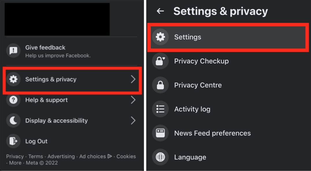 facebook settings and privacy option