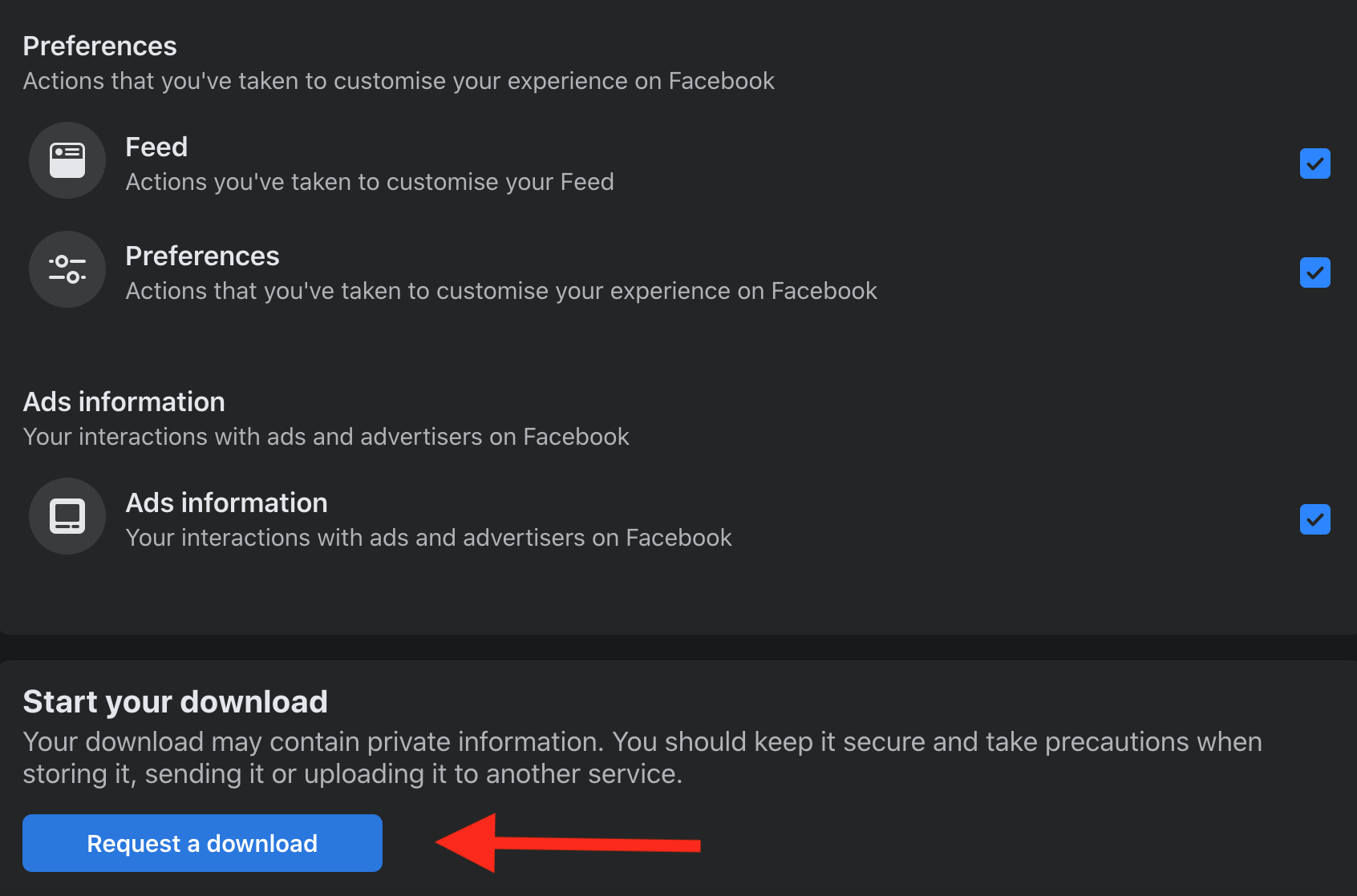 request a download facebook