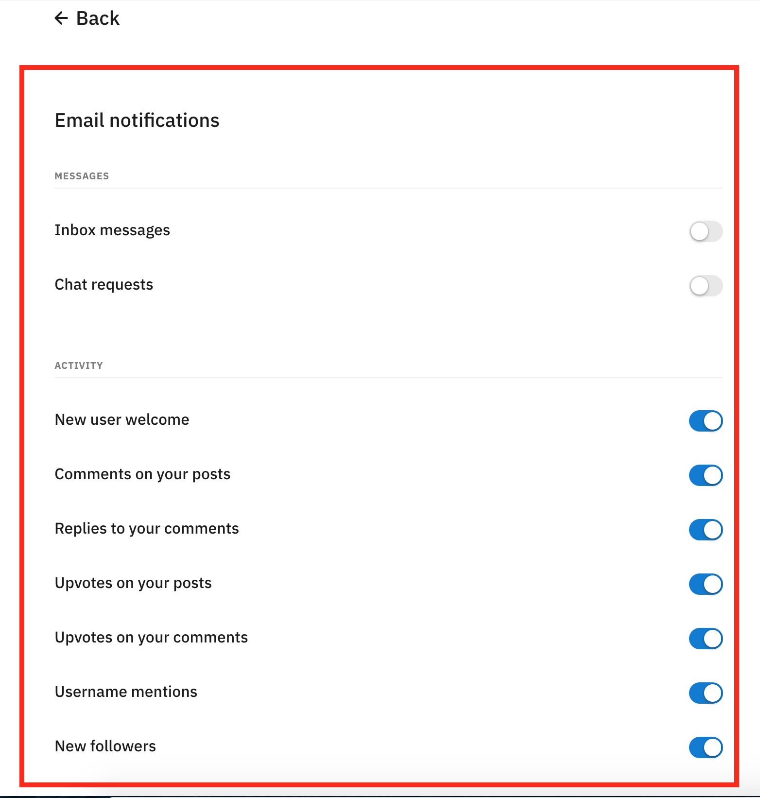 reddit email notification options