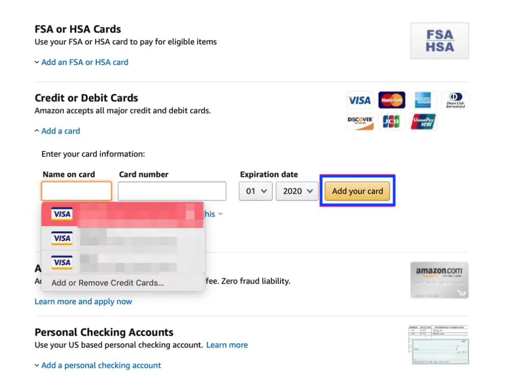 Add your card - Amazon