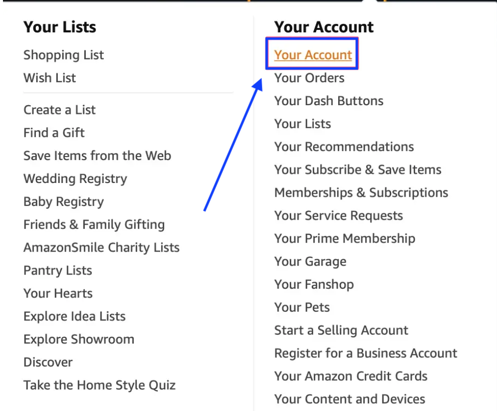 Your account - Amazon options 