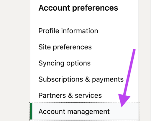 Account preferences - account management 