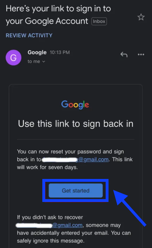 Get Started - Gmail options 