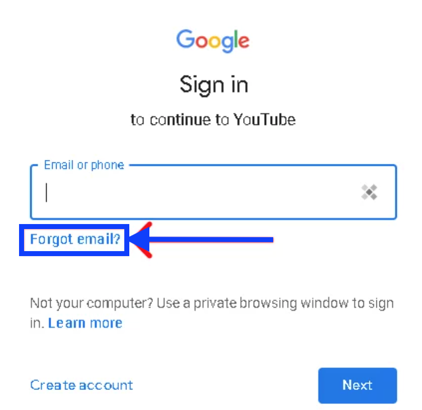 Forgot Email - Gmail options 