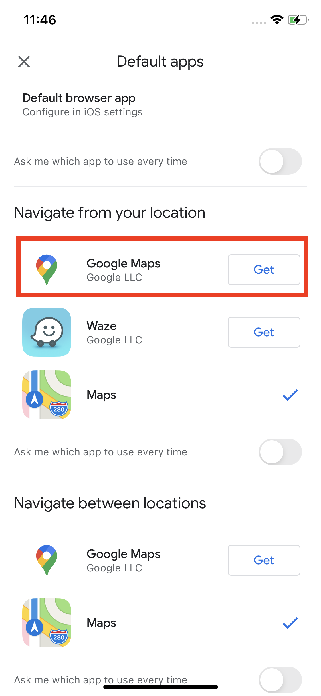 Under Navigate from your location, select ‘Google Maps’.