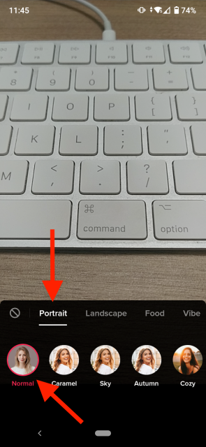 Tap on 'Portrait' then select 'Normal'
