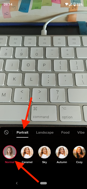 Tap on ‘Portrait’ then select ‘Normal’