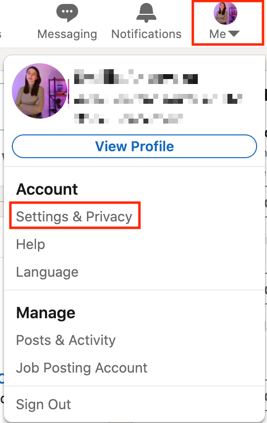 linkedin settings and privacy option