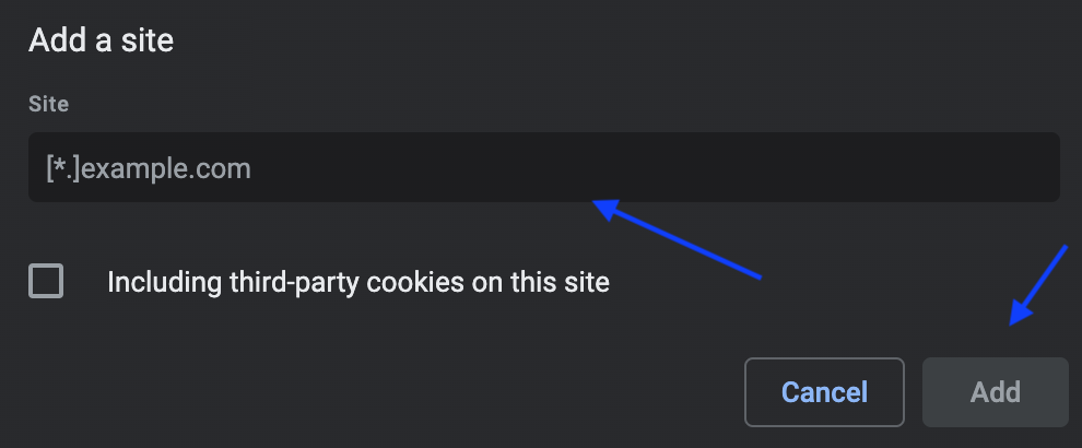 Add a site - Google Chrome options