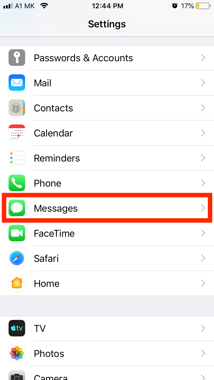 iPhone messages option settings