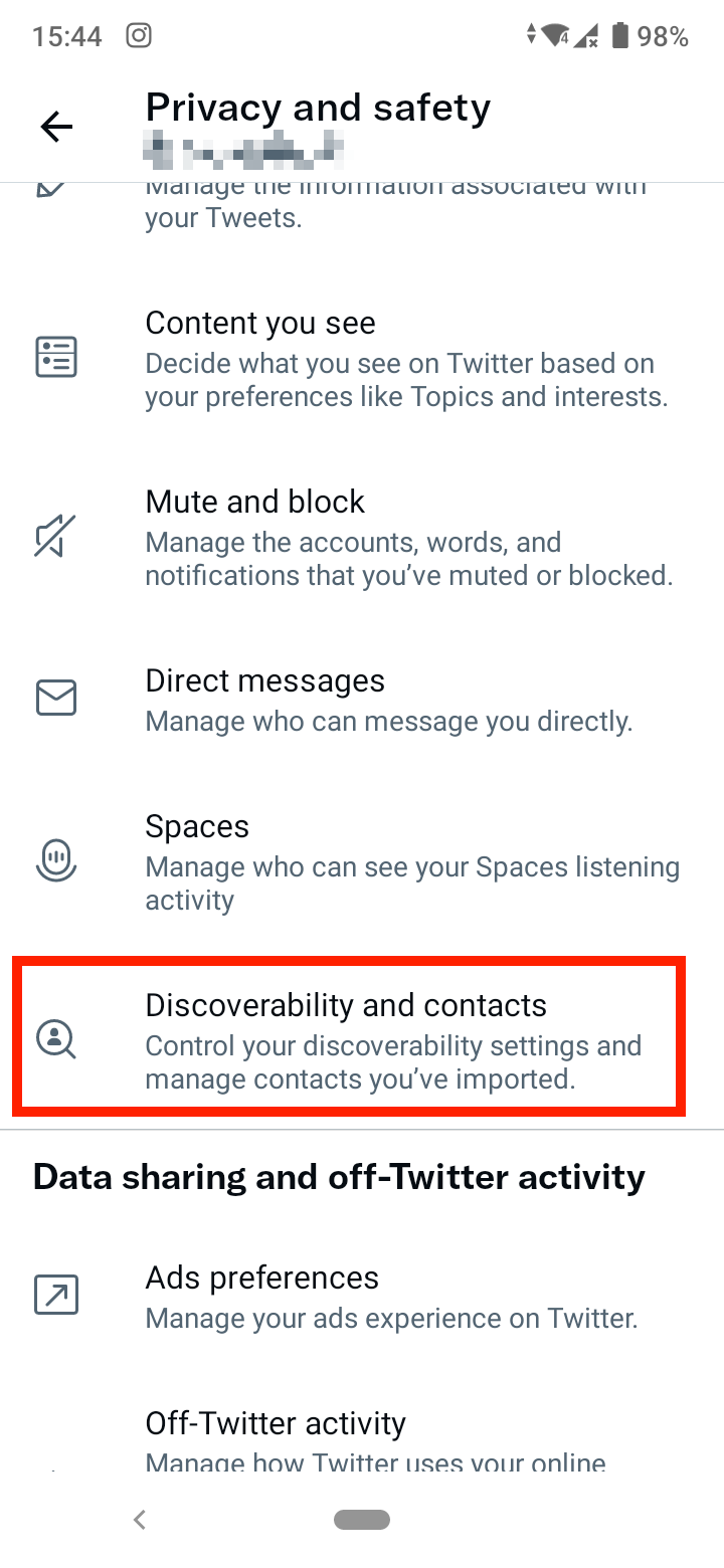 Select ‘Discoverability and contacts’