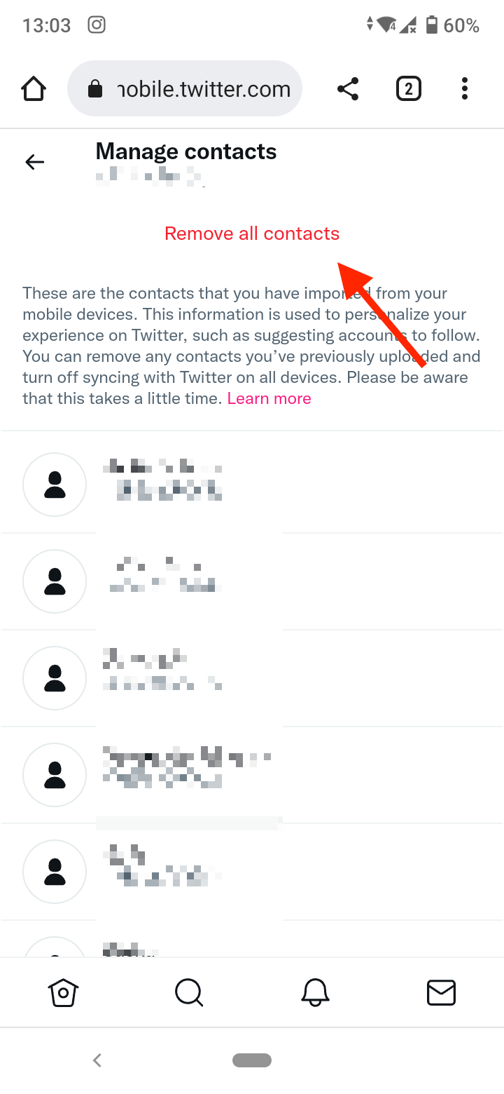 Remove all contacts Twitter web