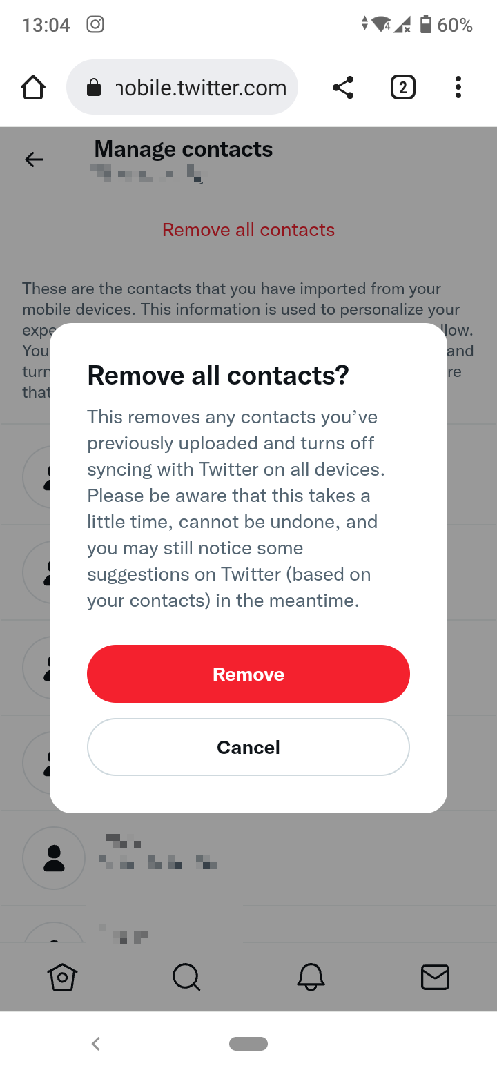 Confirm 'Remove all contacts'