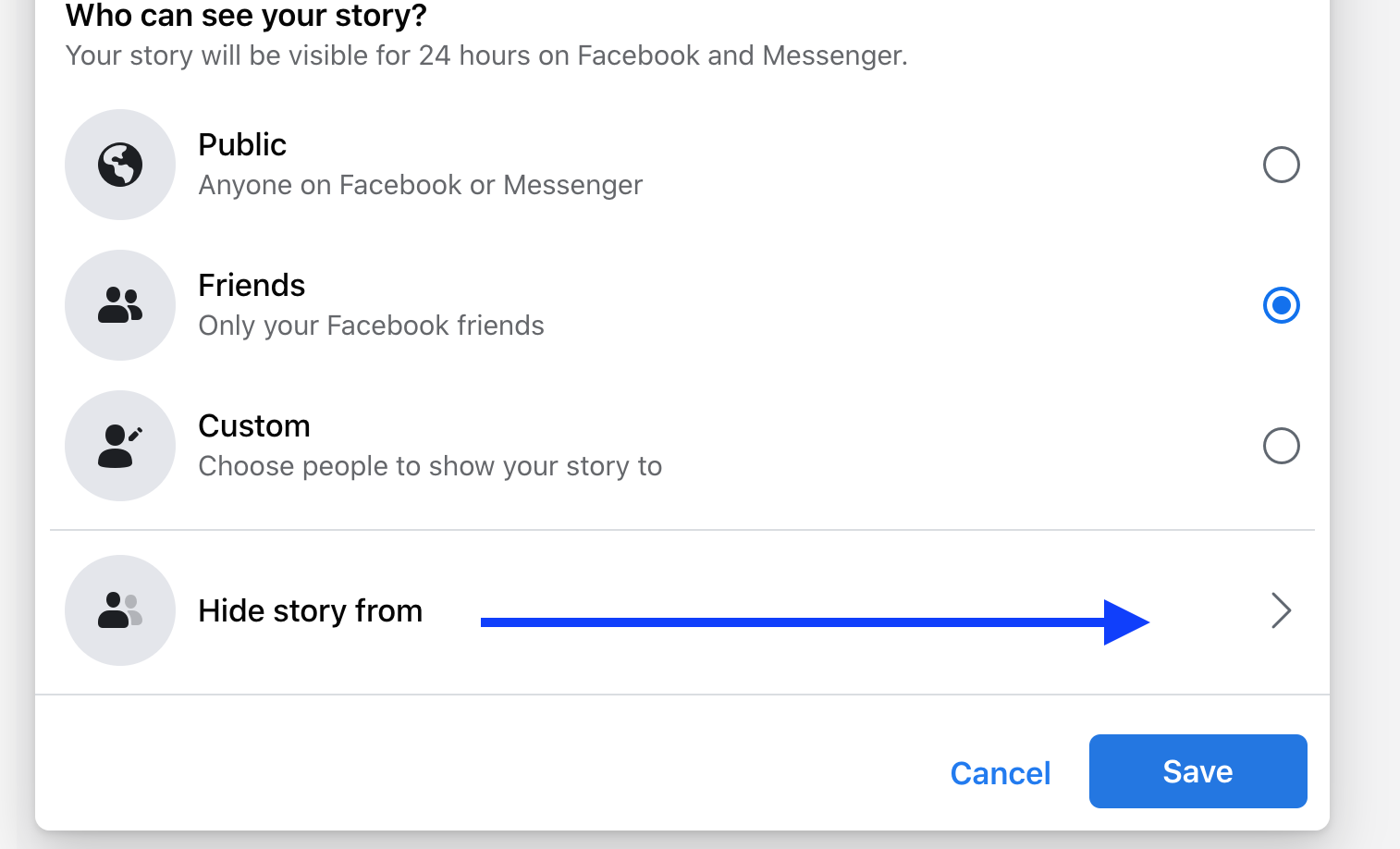Facebook hide story from