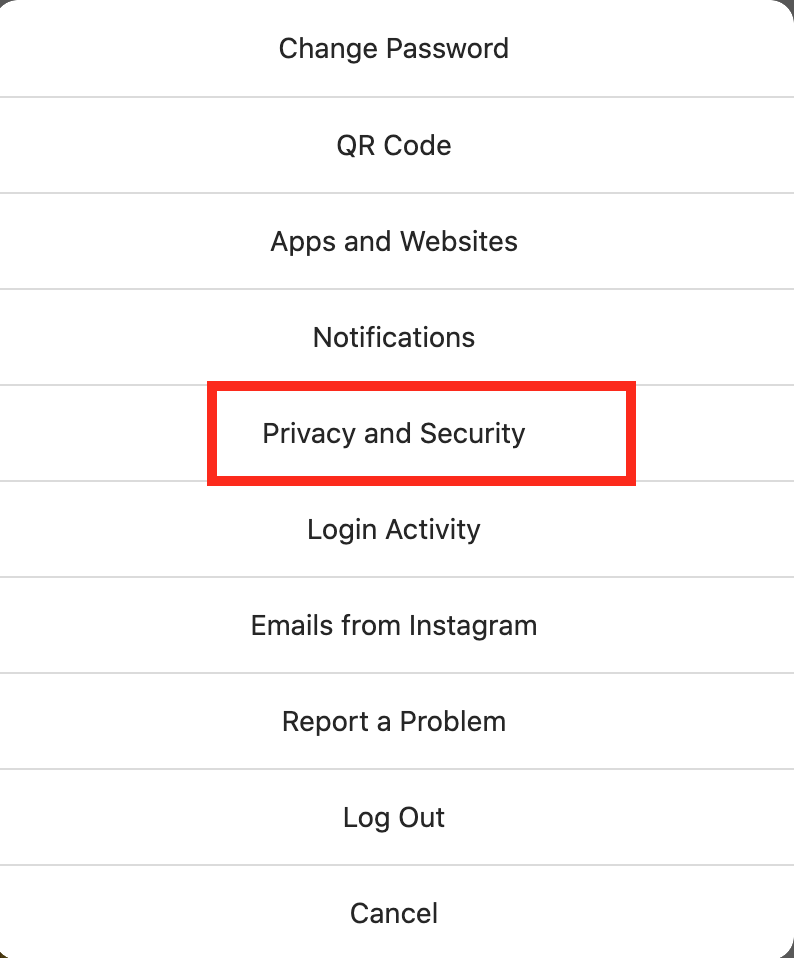 instagram privacy and security option