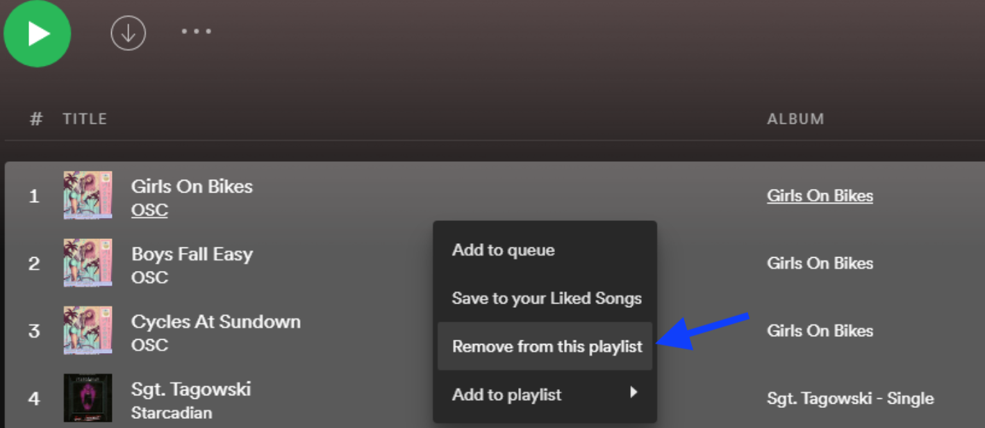Remove from this playlist option - Spotify