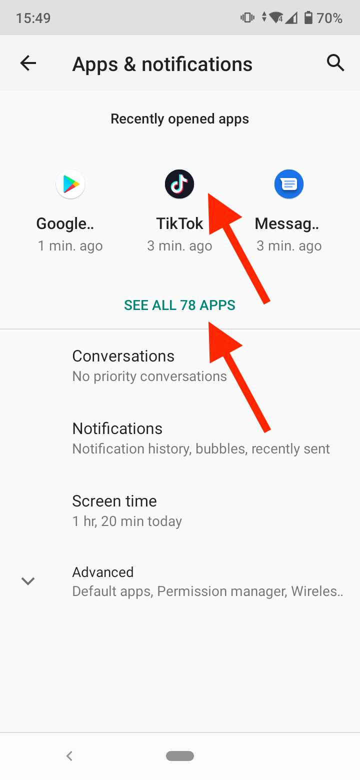 Tap on ‘See all apps’ to view your apps or select TikTok 