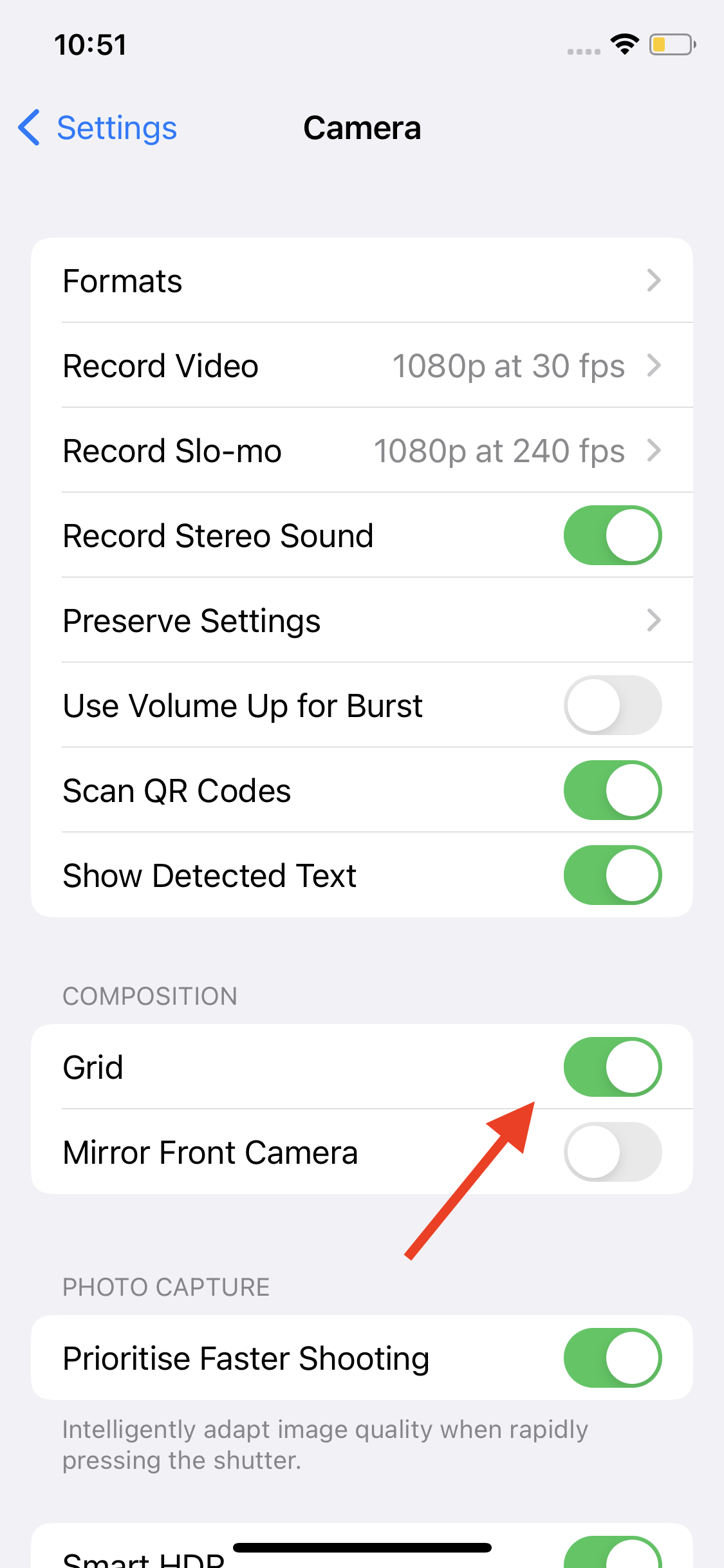 Toggle on the 'Grid' option