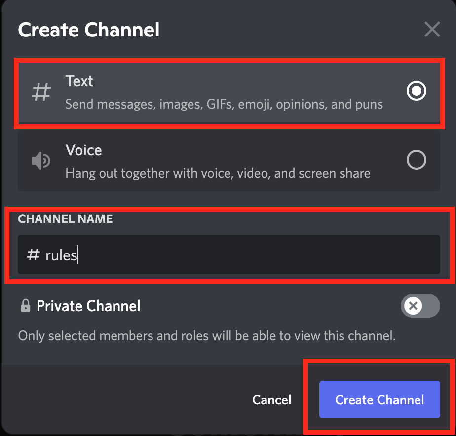 discord create channel option