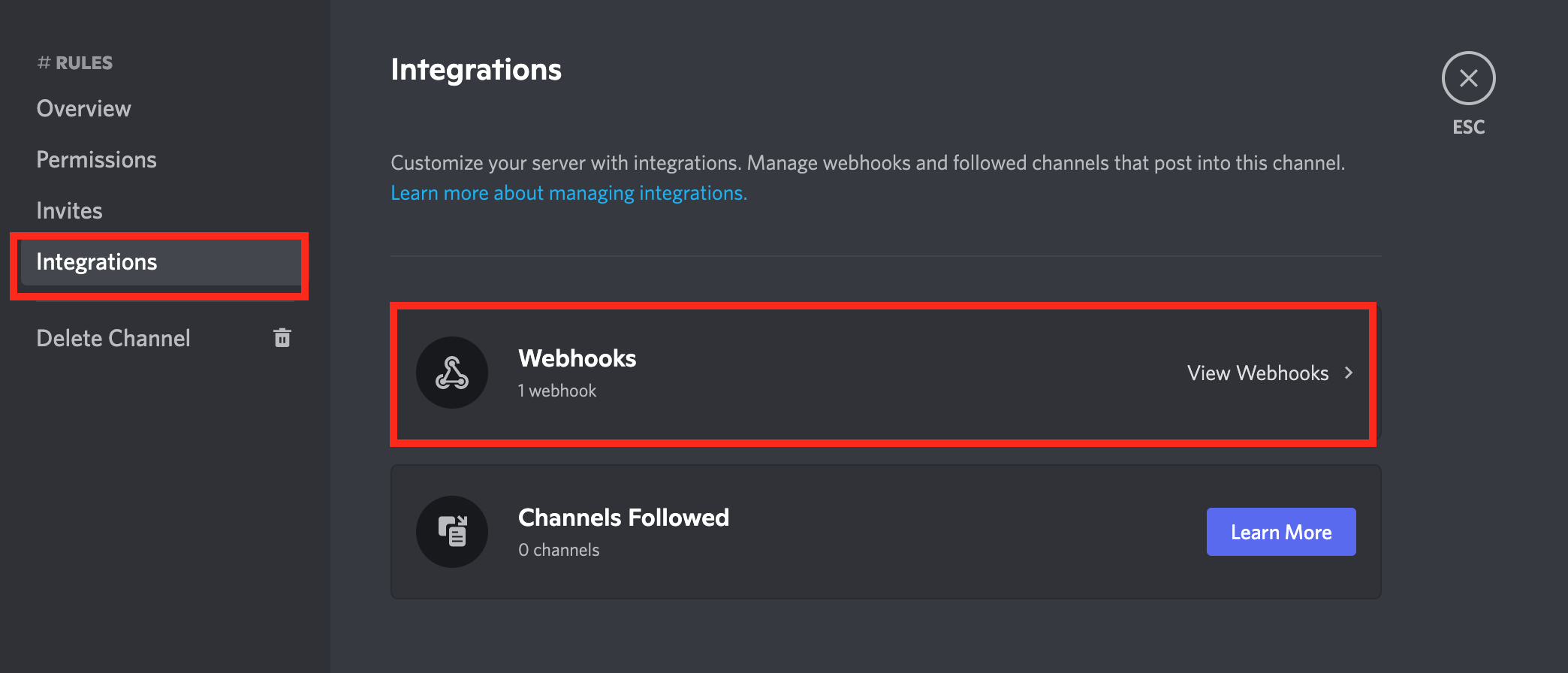 discord integrations webhooks
