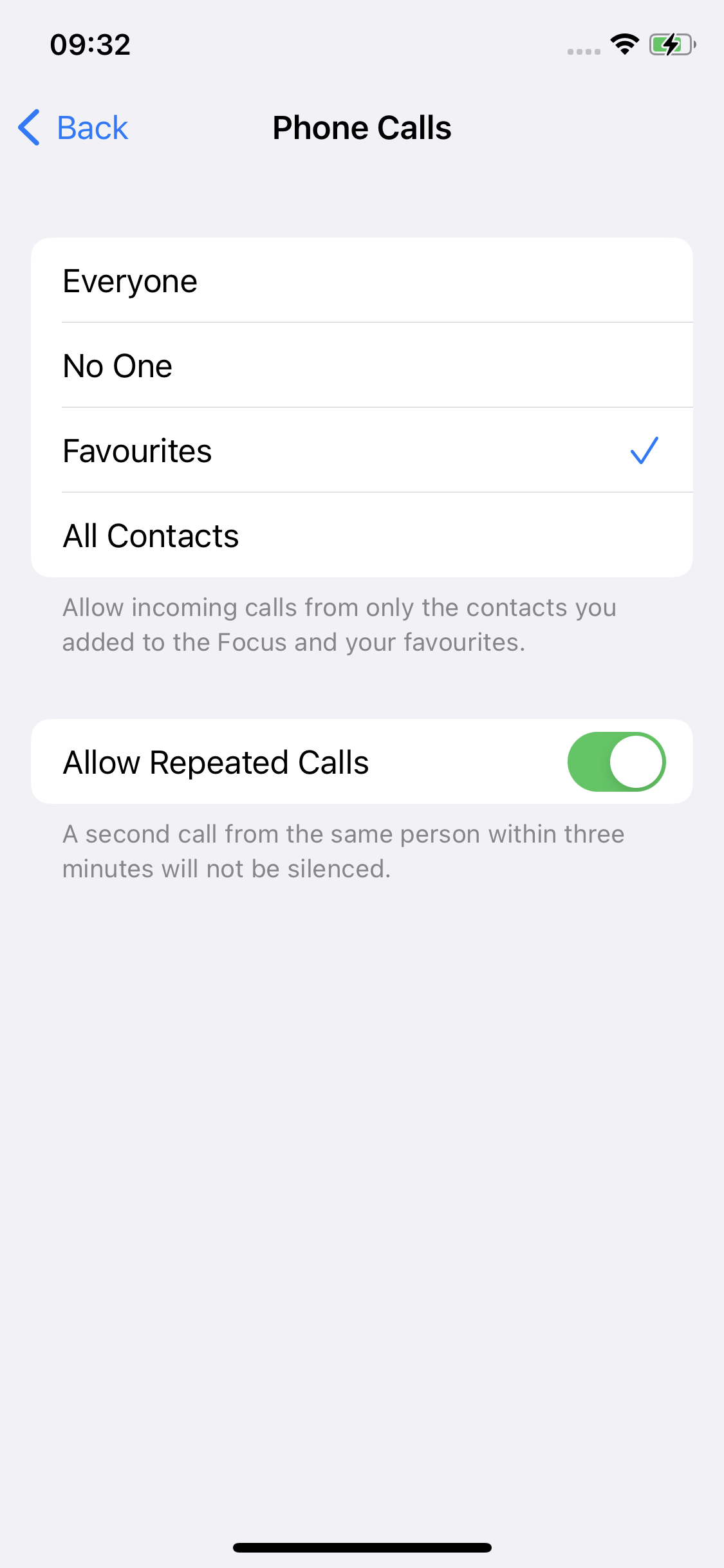 Allow calls from favorites