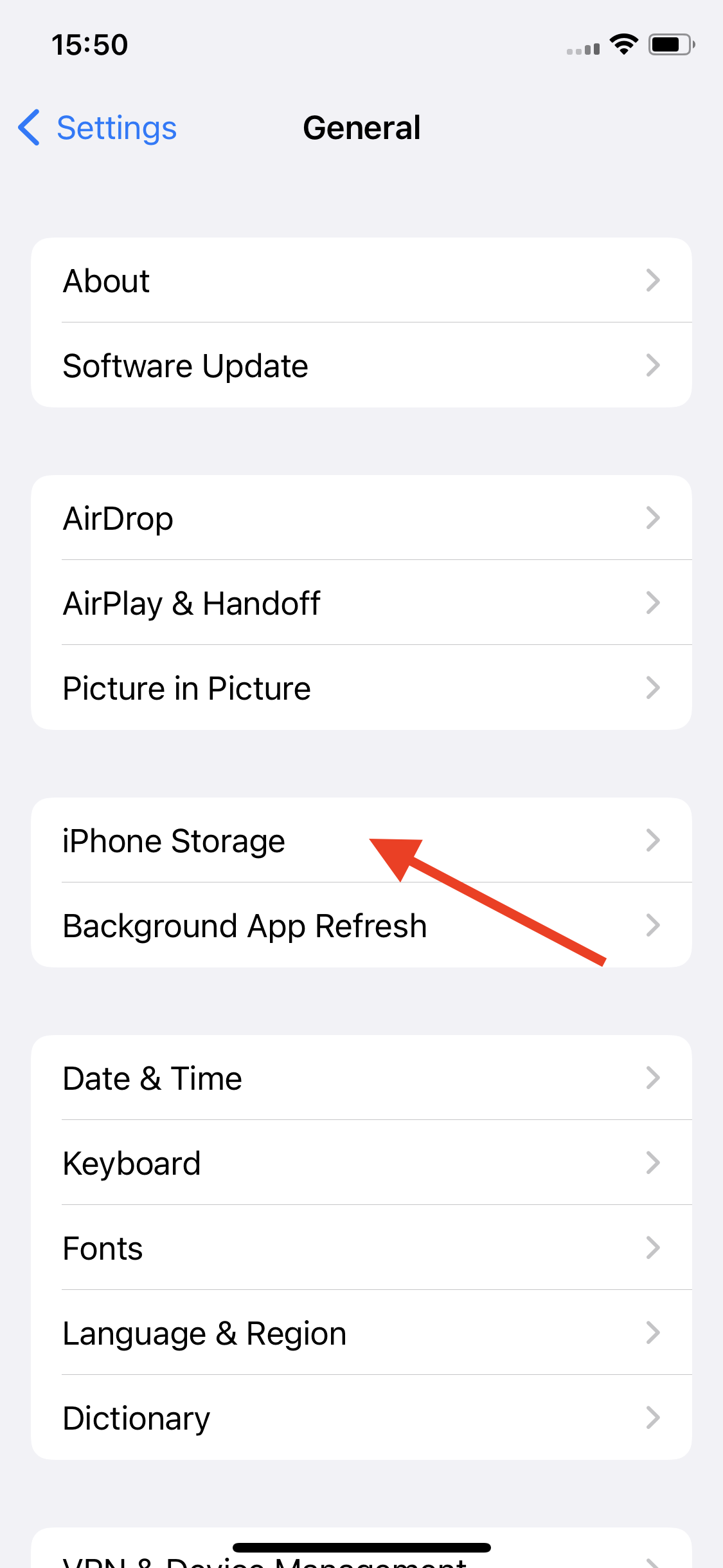 Open 'iPhone Storage'