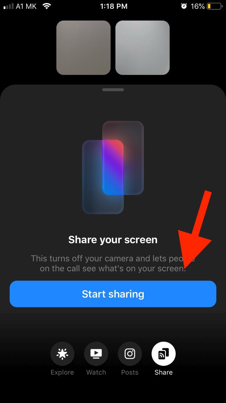 facebook messenger start sharing option