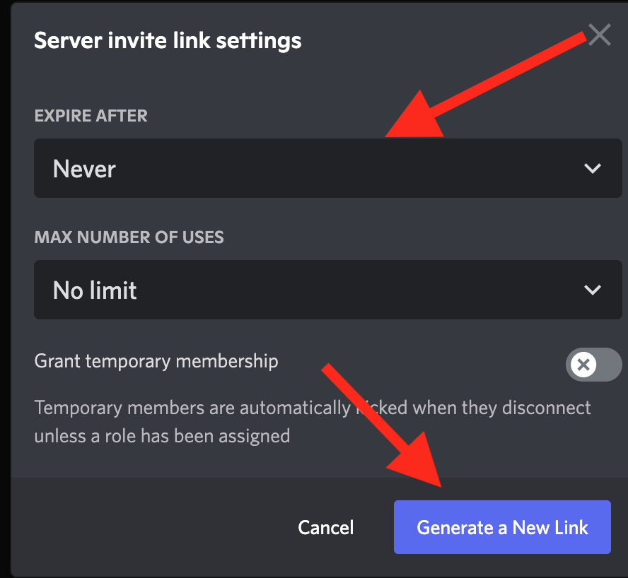 server invite link settings