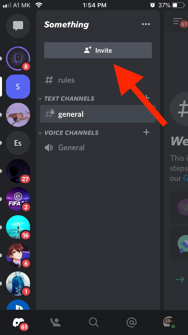 discord mobile invite people button