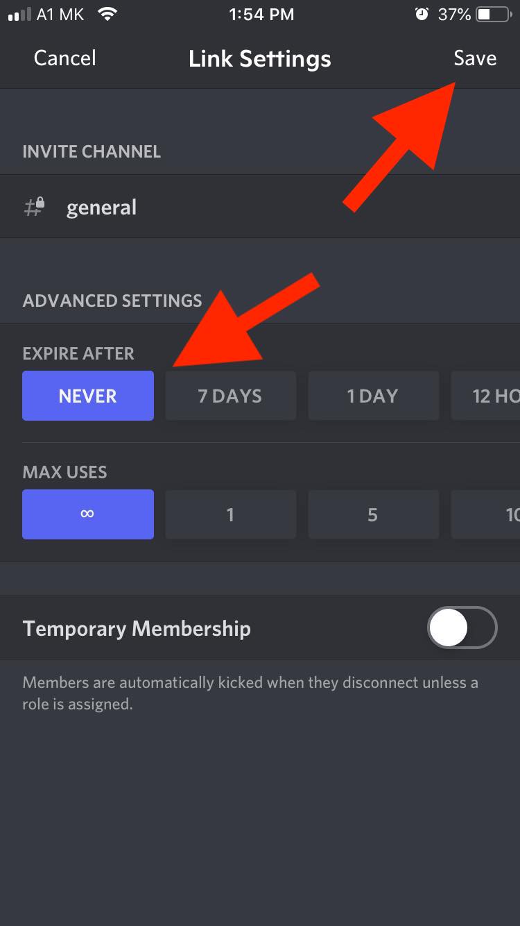 discord mobile link settings