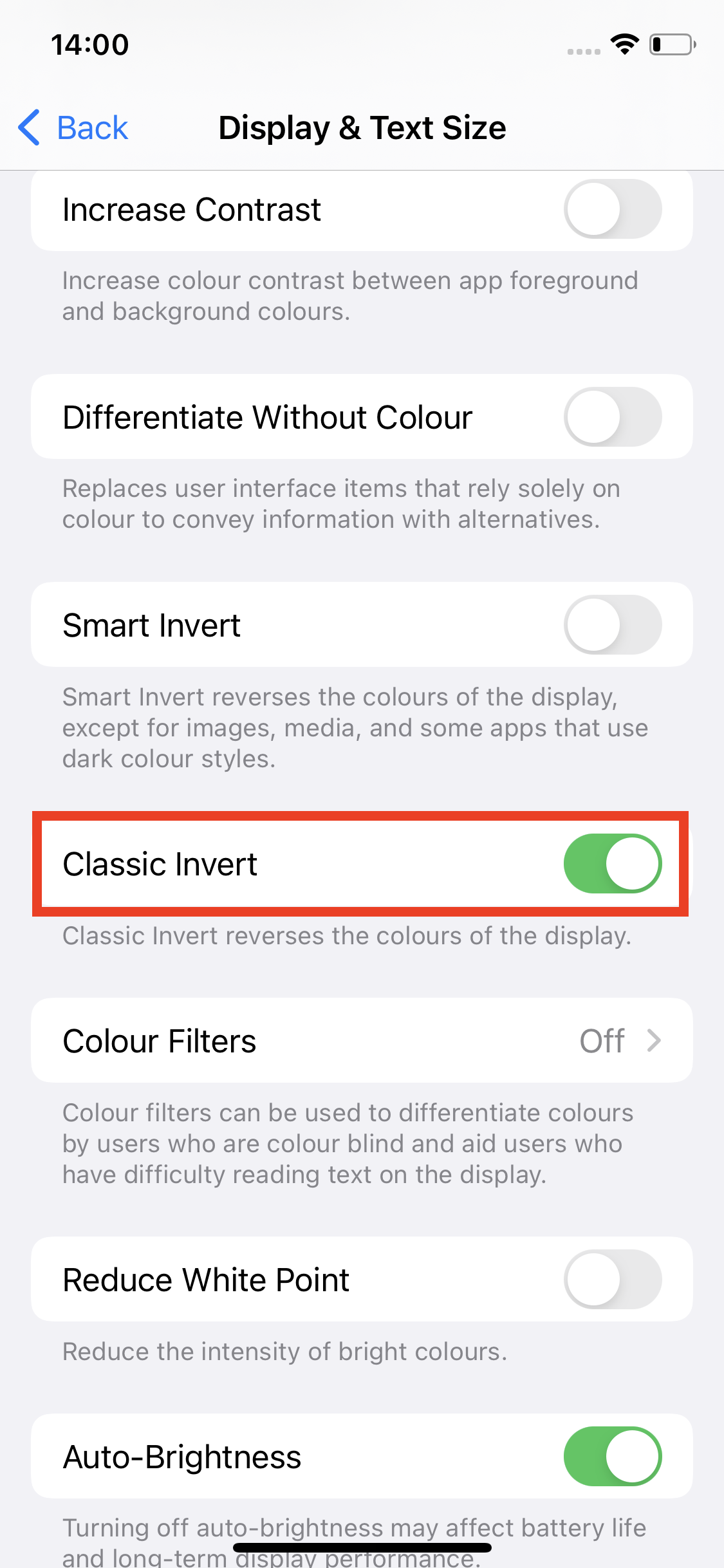 Select 'Classic Invert'