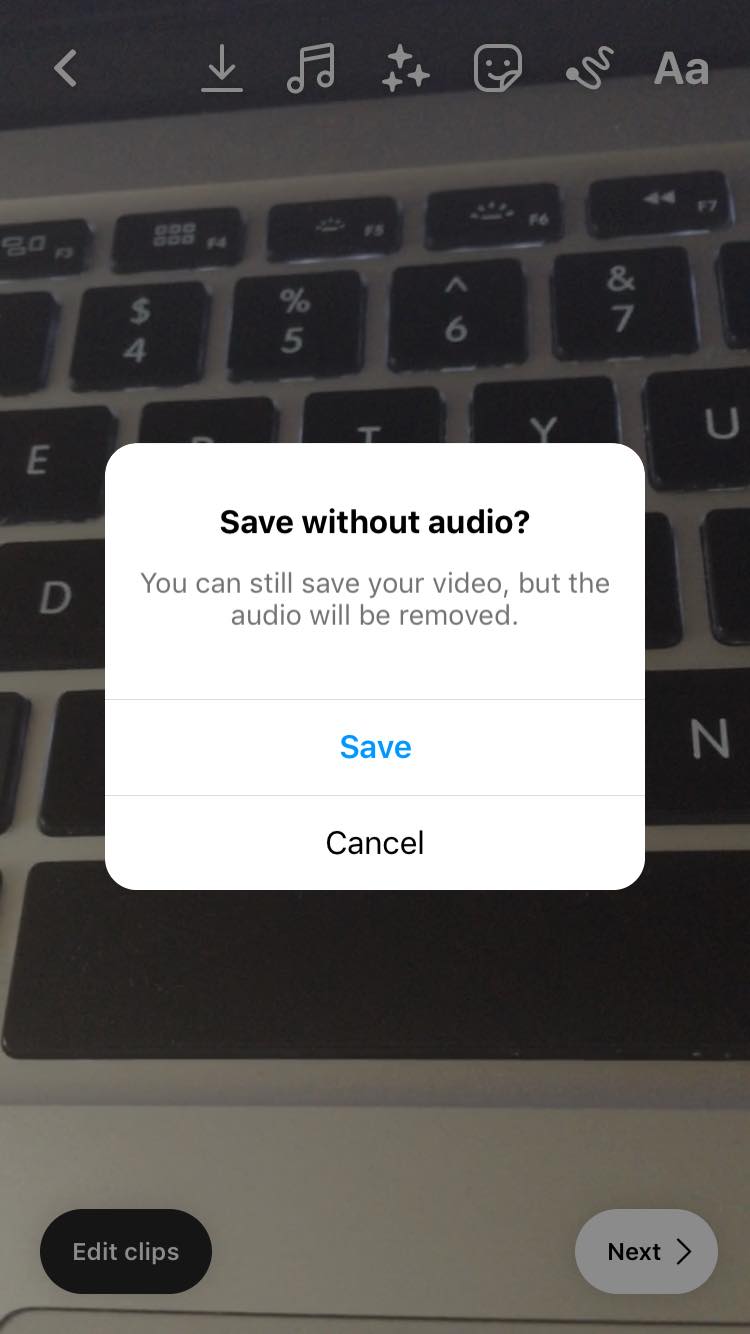save reel without audio instagram notification