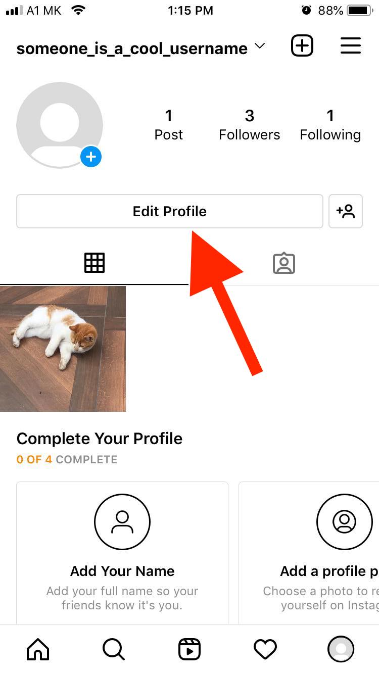 instagram edit profile button