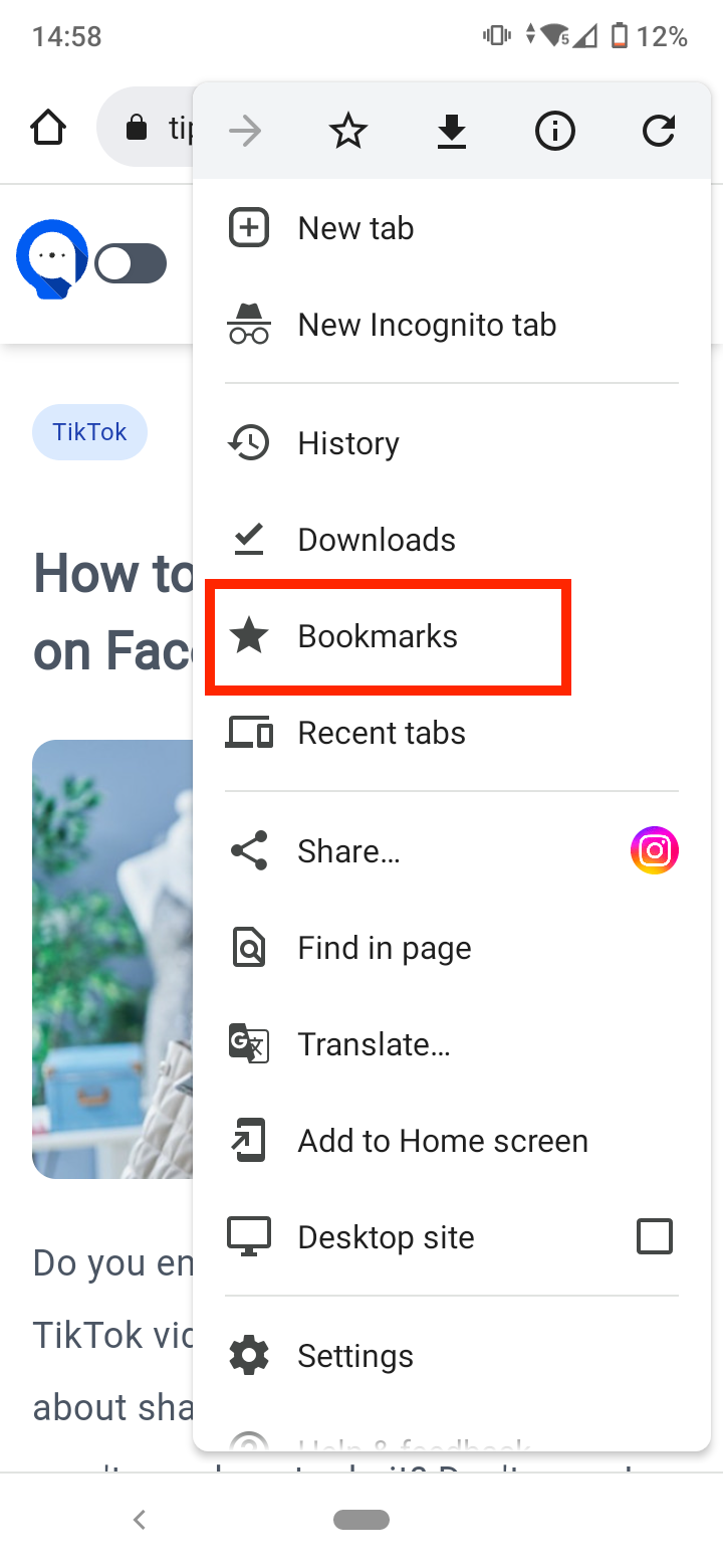 Tap on 'Bookmarks'