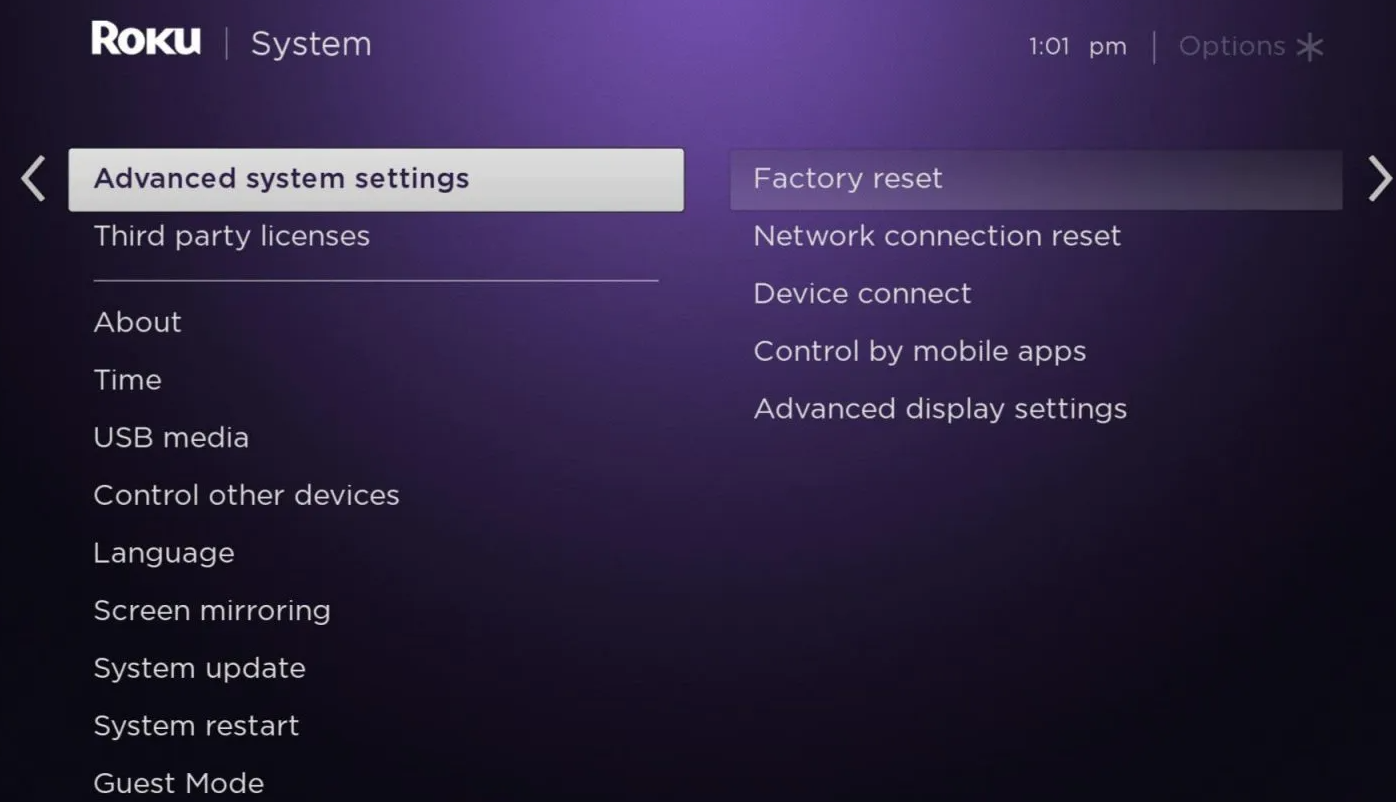 Advanced System Settings - Roku