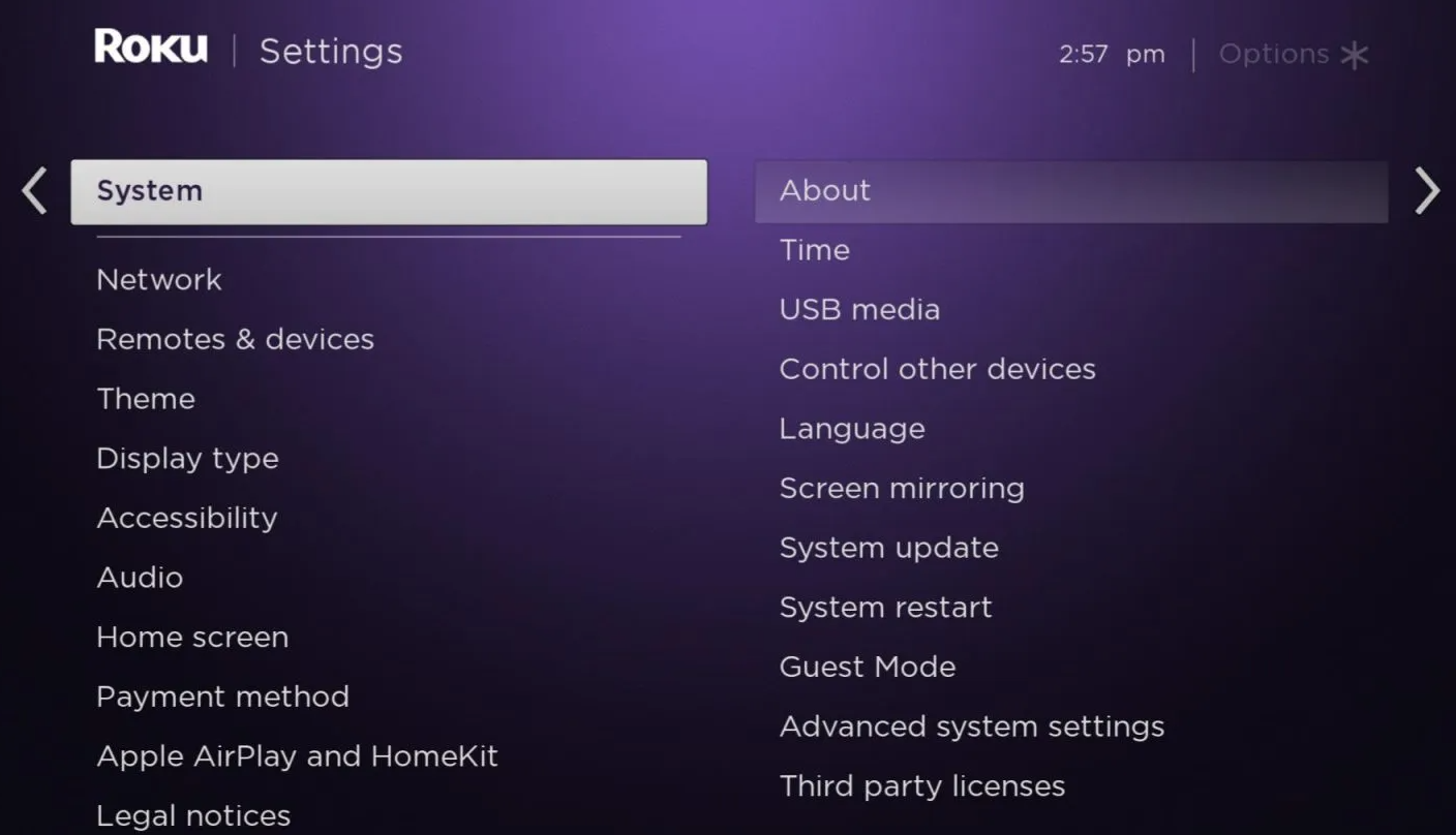 System > About - Roku