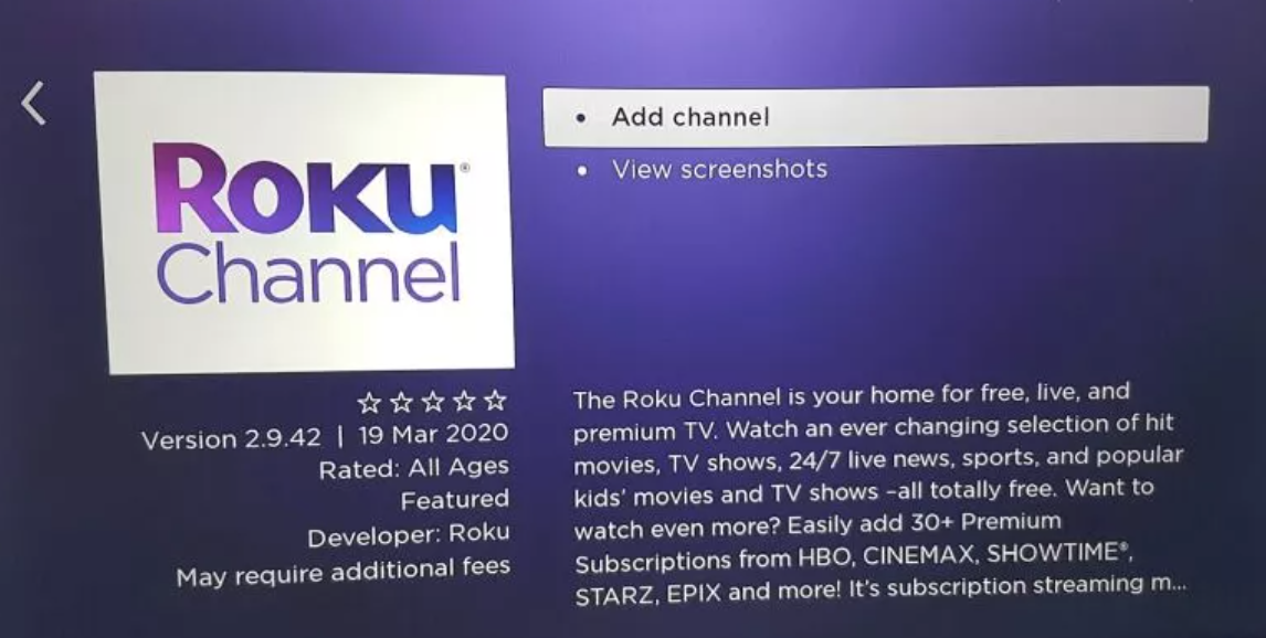 Add Channel - Roku options
