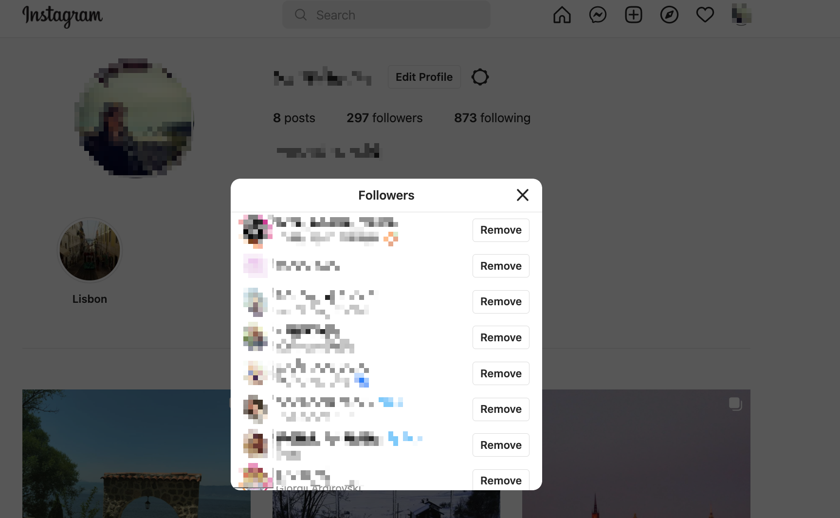 Followers list on Instagram