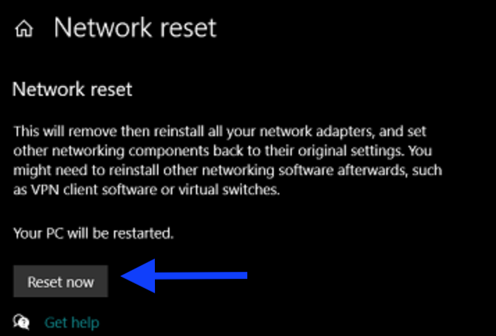 Reset network connection