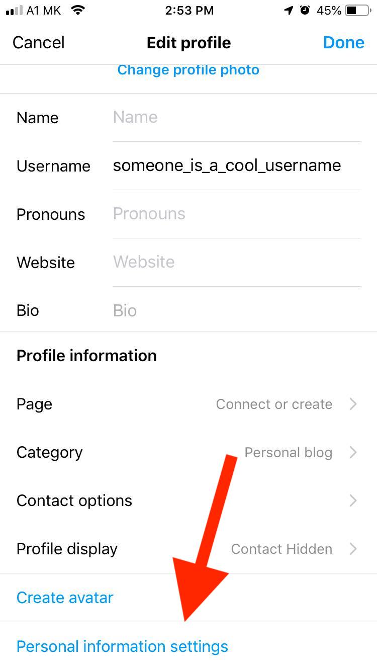 instagram personal information settings 