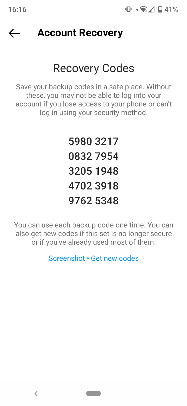 Backup Recovery Codes