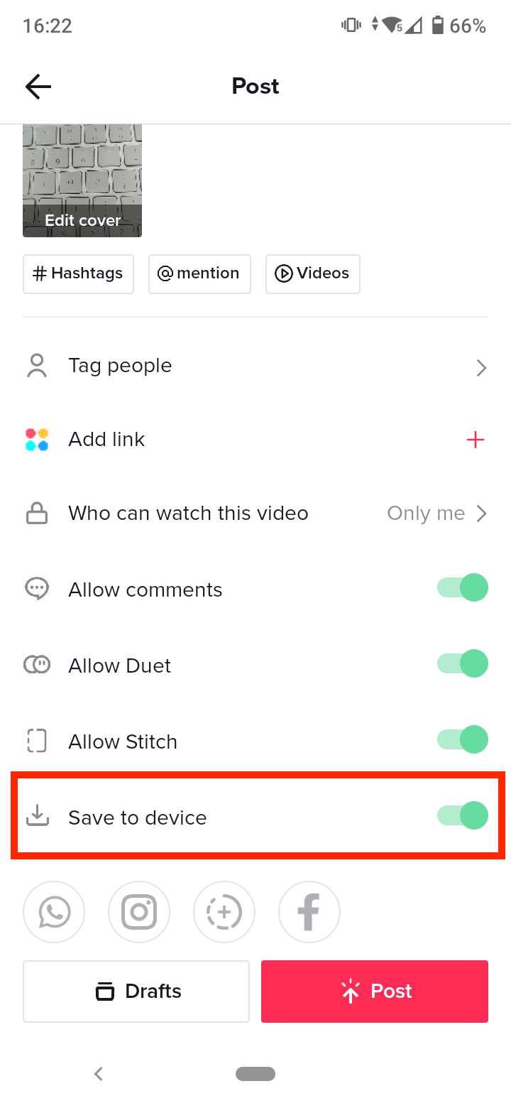 toggle on the ‘Save to device’ option