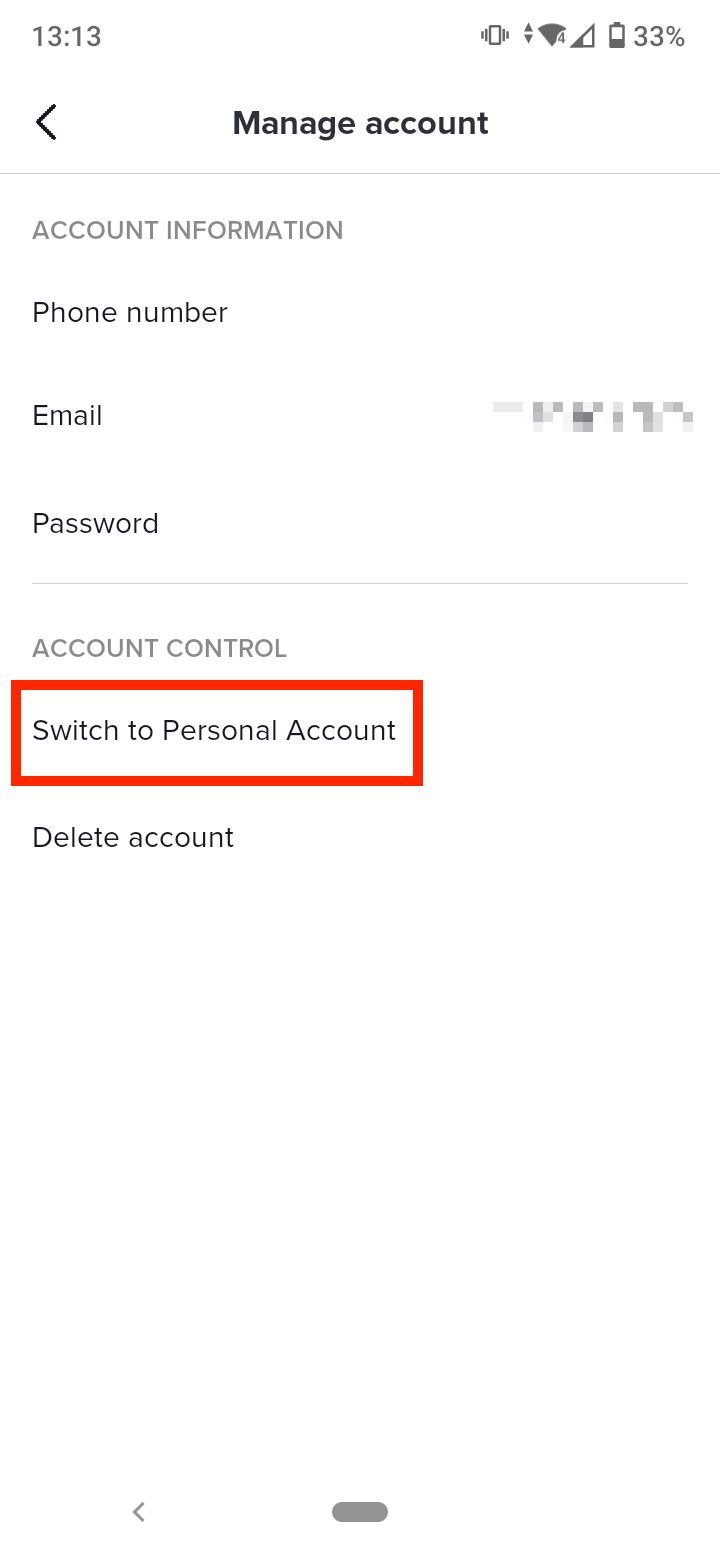 Tap on ‘Switch back to Personal Account’