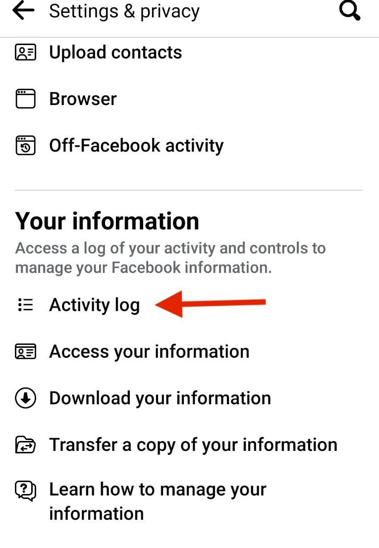 Activity Log - Facebook