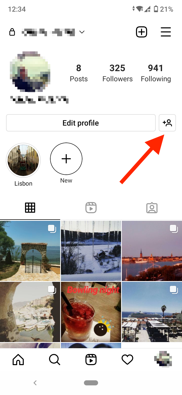 Tap on the profile icon preceded by a ‘+