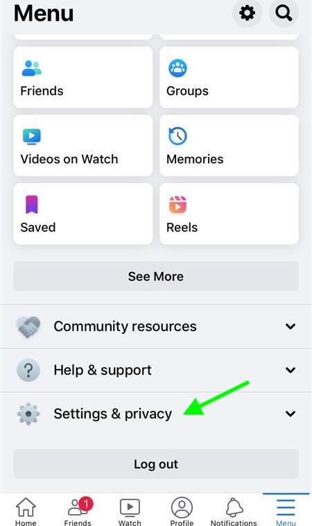 Settings and Privacy - Facebook options
