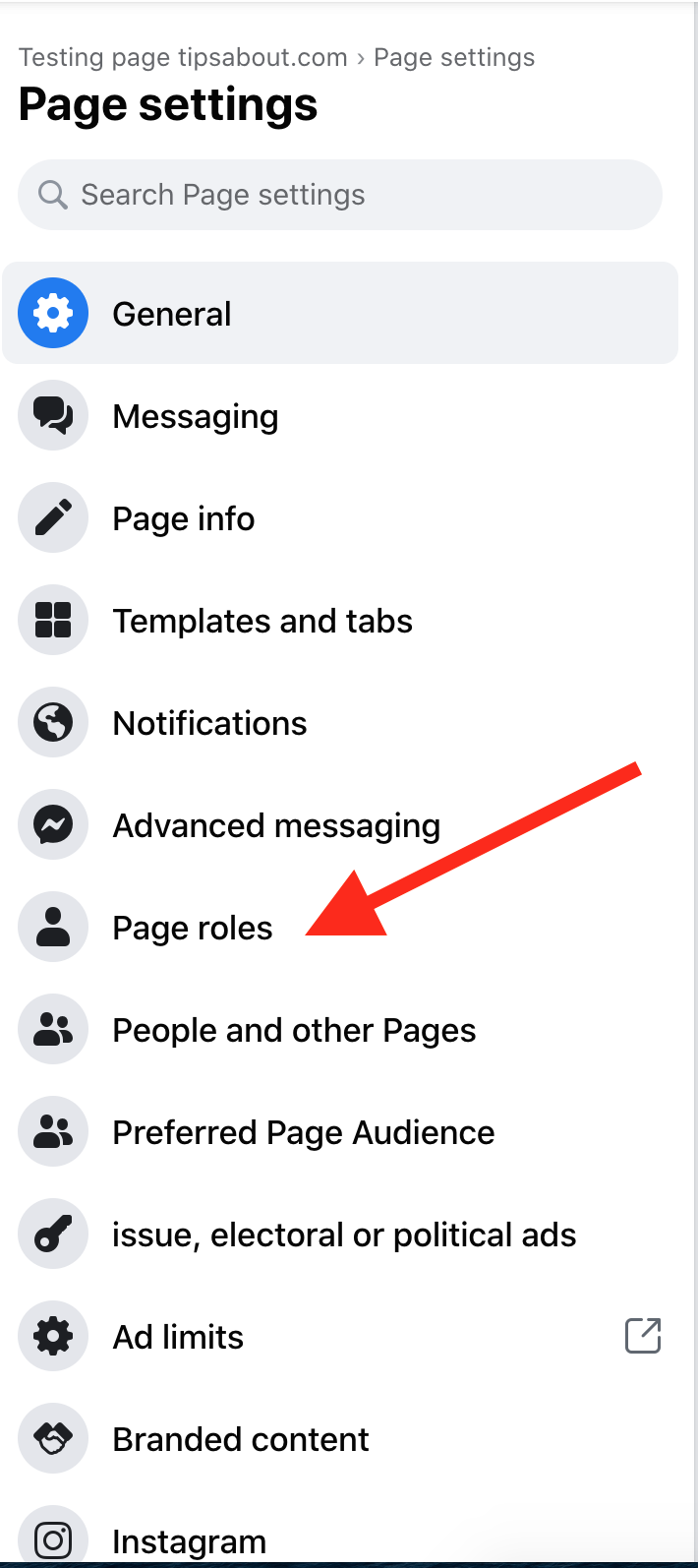 facebook page roles option