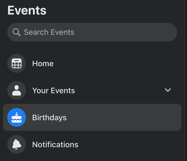 Events - Birthdays - Facebook