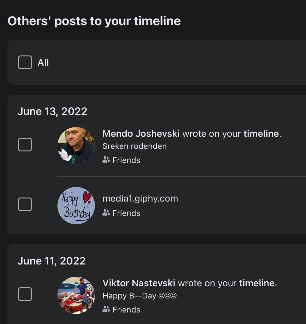 Posts on my Facebook timeline