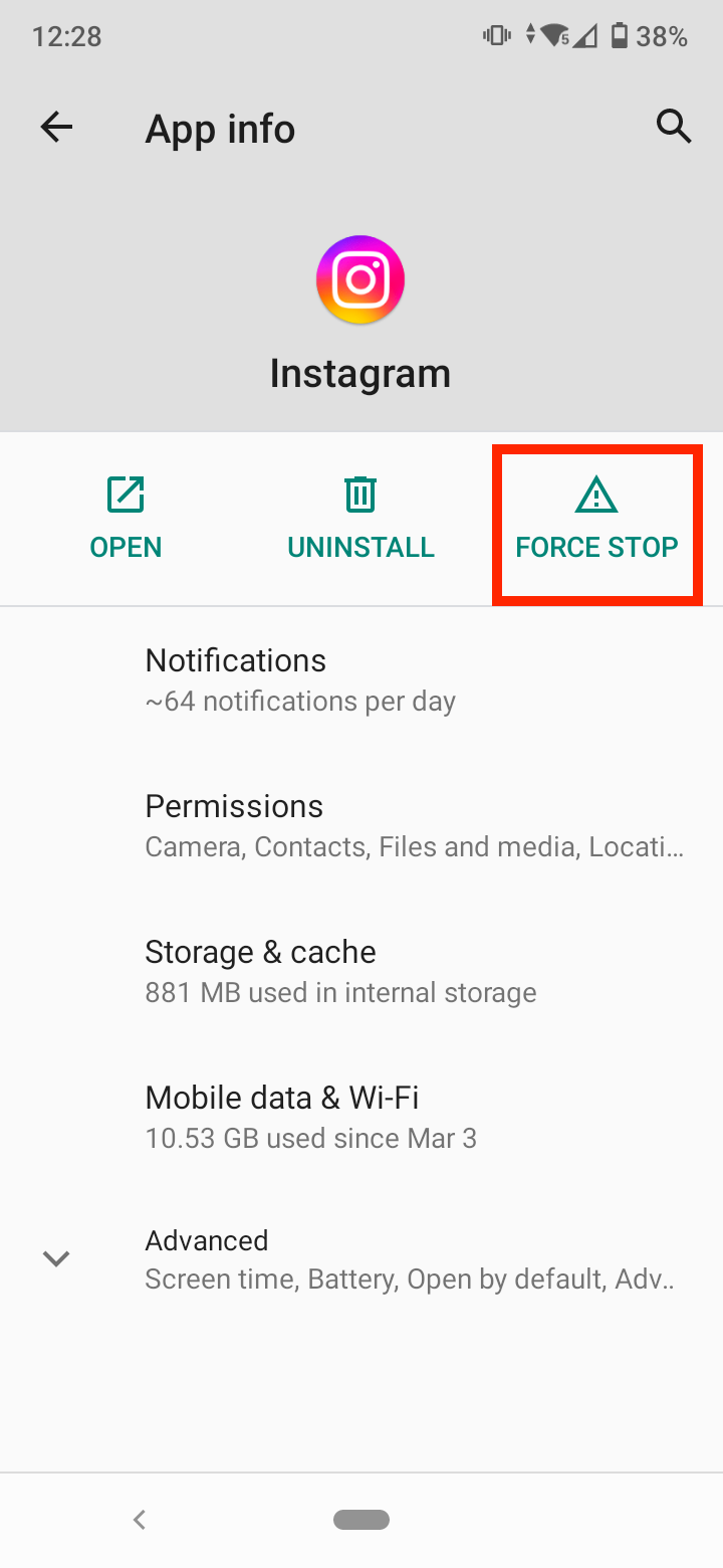 Tap on 'Force Stop'